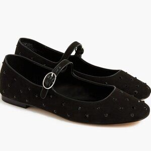 New in Box J. CREW Rhinestone Mary Jane Black Flats Size 9